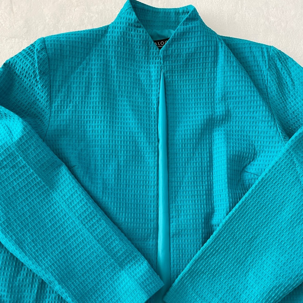 Dialogue Blue Turquoise Cotton Textured Open Blazer Nwot View 2